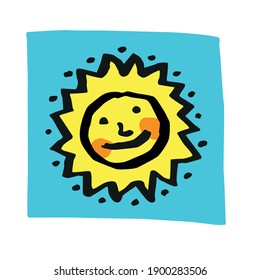 shining sun in the sky simple hand drawing converted to vector and colored