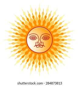 shining sun with smile face in yellow & red