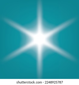 Shining Sun Template with Hexagonal Prism Illusion Visual Effect Producing Six Rays - White Bright Light Sunburst on Turquoise or Blue Sky Background - Vector Gradient Graphic Design