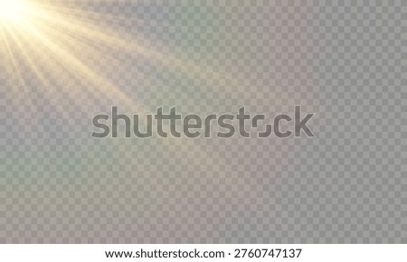 Shining Sunlight Rays and Glow Effect – Bright Yellow Lens Flare, Transparency, Realistic Sunbeam, Overlay, Soft Glow, Illumination