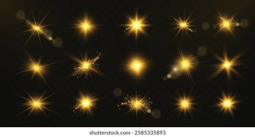Shining suns with light flares and sparkling effects on dark background, luxurious and radiant.	