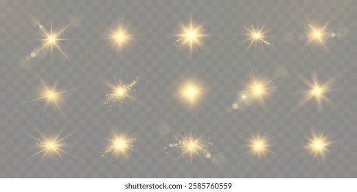 Shining suns with light flares and sparkling effects on dark background, luxurious and radiant.	