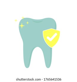Shining tooth with shield checkmark icon. Healthy internal organ symbol