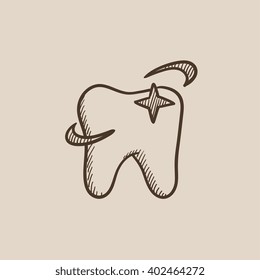 Shining tooth sketch icon.