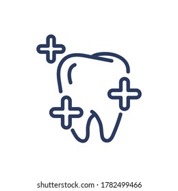 Shining tooth thin line icon. Whitening, cleaning, oral hygiene isolated outline sign. Dental care, healthy teeth, dentistry concept. Vector illustration symbol element for web design and apps