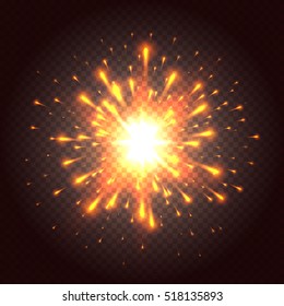 Shining transparent beautiful vector star dust sparks in explosion. Glitter fire or yellow particles background effect. Sparkling texture for design template.