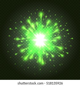 Shining transparent beautiful vector star dust sparks in explosion. Glitter green particles background effect. Sparkling texture for design template.