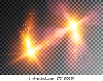 Shining vector golden sun with light effects. Sun.