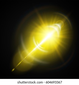 Shining vector golden sun with light effects.