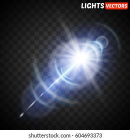 Shining vector golden sun with light effects.