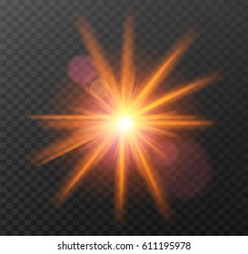 Shining vector golden sun with light effects.