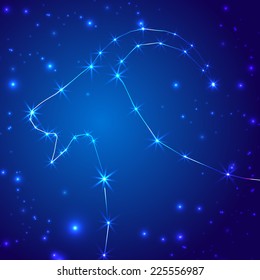 Shining Vector Happy New Year - 2015. Background with goat. Sky. Lights.