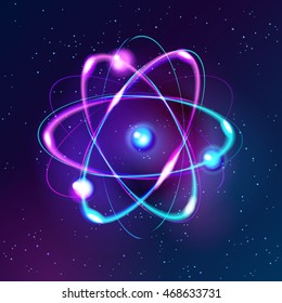 shining vector neon lights atom model - for book cover atom illustration