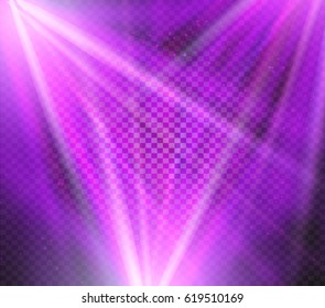 Shining vector purple color light effects, glowing beams on checkered background, illumination vector illustration.