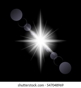 Shining vector sun with light effects. Flares and gleams rounded and hexagonal shapes.