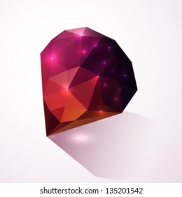 Shining vinous vector crystal on white background