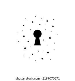 Shining Vintage Key Hole With Stars Icon. Mystery, Clue And Magic Symbol. Help, Hint, Tint And Secret Concept. Vector Illustration Isolated On Black. Unlock Treasure Sign.