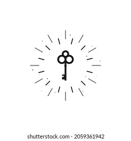 Shining Vintage Key Icon. Mystery, Clue And Magic Symbol. Help, Hint, Tint And Secret Concept. Vector Illustration Isolated On White. Unlock Treasure Sign.