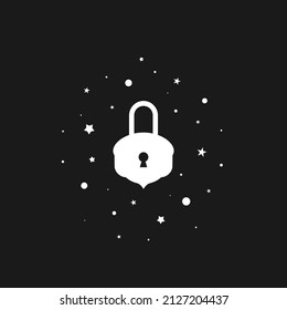 Shining Vintage Lock With Stars Icon. Mystery, Clue And Magic Symbol. Help, Hint, Tint And Secret Concept. Vector Illustration Isolated On Black. Unlock Treasure Sign.