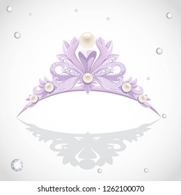 Shining violet  tiara with diamonds and pearls