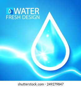 Gota de agua brillante y Anuncio de la onda. Ilustración vectorial