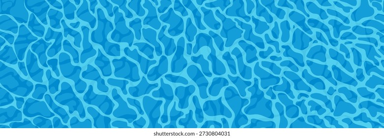 Superficie de agua brillante. Horizontal Anuncio largo con textura de agua ondulada. Vista superior en la piscina azul. Fondo de Vector de vacaciones de verano 