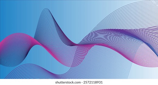 shining wave lines on blue and white background. Dynamic wave pattern. Modern flowing wavy lines. Futuristic vector technology