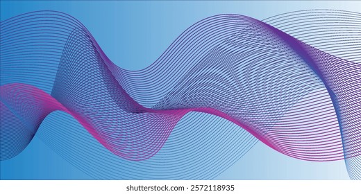 shining wave lines on blue and white background. Dynamic wave pattern. Modern flowing wavy lines. Futuristic vector technology