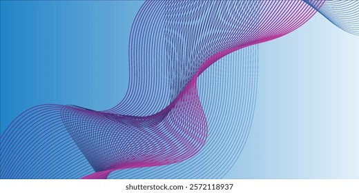 shining wave lines on blue and white background. Dynamic wave pattern. Modern flowing wavy lines. Futuristic vector technology