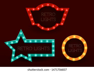 Shining waves background with retro casino light banner. Vintage style banner. Vector illustration eps 10.