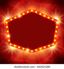 Shining waves background with retro casino light banner. Vector illustration
