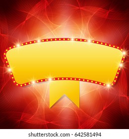 Shining waves background with retro casino light banner. Vector illustration