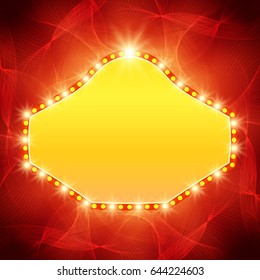 Shining waves background with retro casino light banner. Vector illustration