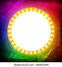 Shining waves background with retro casino light banner. Vector illustration