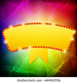 Shining waves background with retro casino light banner. Vector illustration