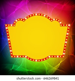 Shining waves background with retro casino light banner. Vector illustration