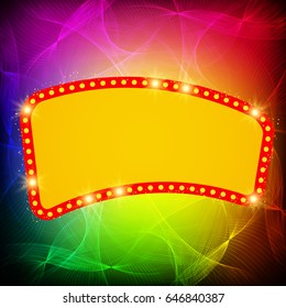 Shining waves background with retro casino light banner. Vector illustration