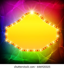 Shining waves background with retro casino light banner. Vector illustration