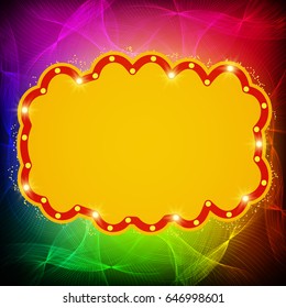 Shining waves background with retro casino light banner. Vector illustration