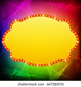 Shining waves background with retro casino light banner. Vector illustration