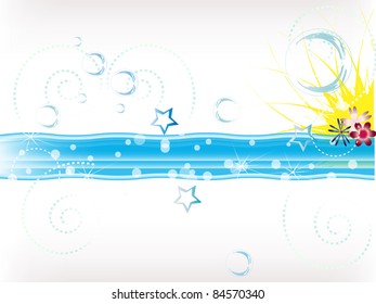 shining waves, flowers, sun