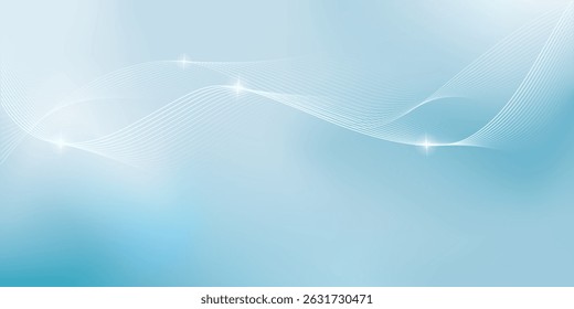 Shining wavy twisted lines on blue gradient background. Simple abstract pattern backdrop. Minimal style illustration for banner, poster, cover, brochure or business card.