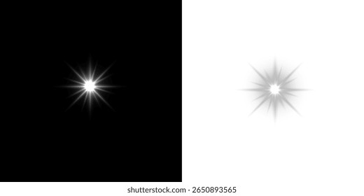 Shining White Light Effect PNG. Glare Sparkle with Transparent Sun Beam, Star Glow, and Soft Lens Flare for Elegant Highlights, Spotlight or Abstract Light Overlay