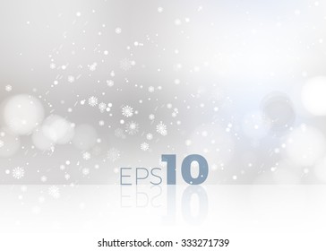 Shining white snow Blur Studio Christmas Backdrop. Vector illustration