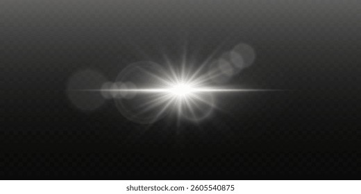 Shining white star effect. On a transparent background.