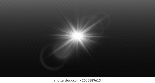 Shining white star effect. On a transparent background.