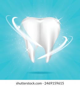 Shining White Teeth, clean teeth Dentist with blue Background