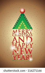 Shining winter holidays card with fur tree