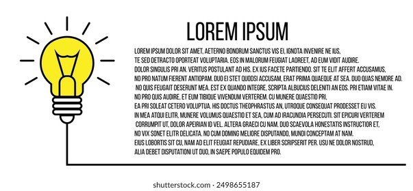 Shining Yellow Lamp Light for Bright Idea Copy Space. Brainstorming and successful thought generation concept vector