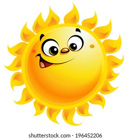 Shining yellow smiling sun cartoon character as weather sign temperature